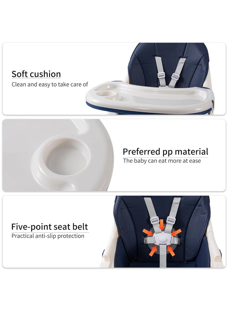 Rock Pow Baby High Chair, Folding Recline Feeding Seat Height Adjustable Child Feeding Chair, Multifunctional Baby Dining Chair With Removable Double Compartment Plate - Image 4