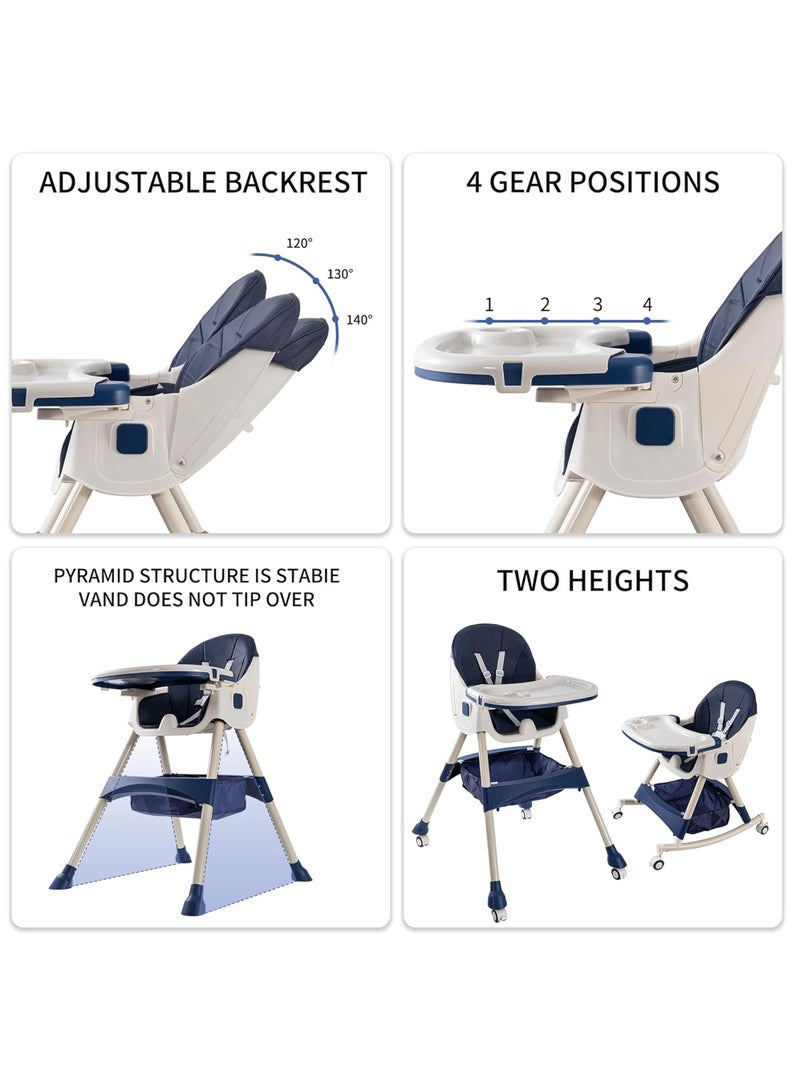 Rock Pow Baby High Chair, Folding Recline Feeding Seat Height Adjustable Child Feeding Chair, Multifunctional Baby Dining Chair With Removable Double Compartment Plate - Image 5