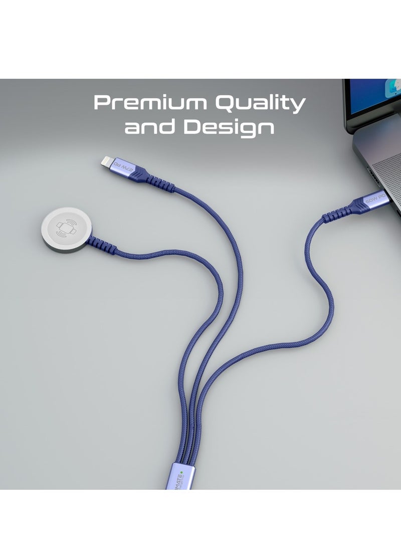 PROMATE - 5-in-1 Multiple Charging Cable, Ultra-fast 60W USB-C To USB-C, 27W Lightning Connector, And Apple Watch Charger, 480Mbps Data Transfer, Durable Fabric Braided And 1.5M Long, Icharge-Trio Blue - Image 1