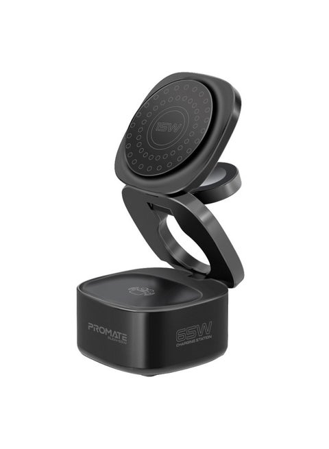 Foldable 5-in-1 Ganfast 65W Magnetic Charging Station With 15W Wireless Pad, Airpods And Apple Watch Fast Charging, Qualcomm QC 3.0 USB-A, 45W USB-C Power Delivery Port, Rubix-65W Black