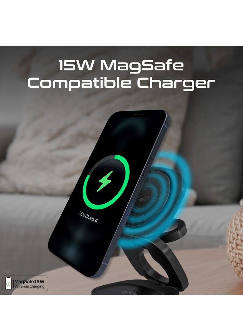 Foldable 5-in-1 Ganfast 65W Magnetic Charging Station With 15W Wireless Pad, Airpods And Apple Watch Fast Charging, Qualcomm QC 3.0 USB-A, 45W USB-C Power Delivery Port, Rubix-65W Black
