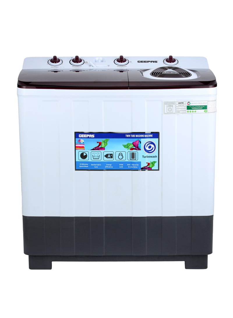 GEEPAS 8 Kg Twin Tub Semi-Automatic Washing Machine | Air Dry, 560W Powerful Motor | Strong Pulsator, Dual Wash/Spin Tub | White/Black/Red 8 kg 560 W GSWM18047 White - Image 1