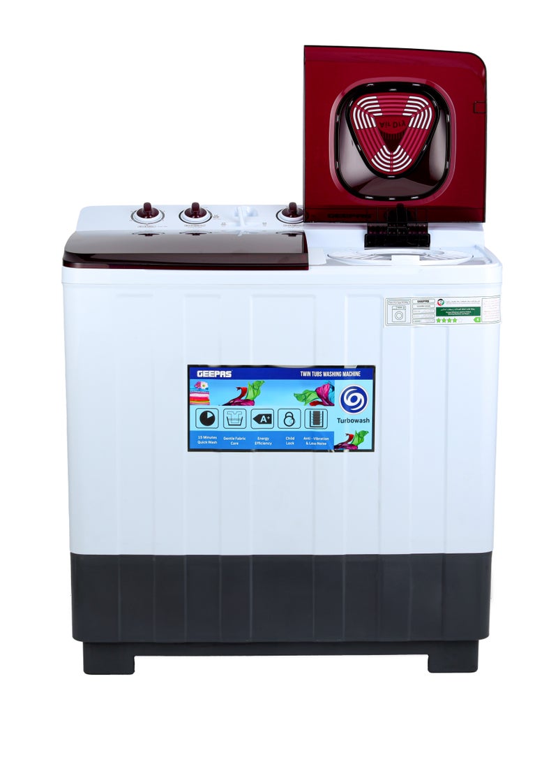 GEEPAS 8 Kg Twin Tub Semi-Automatic Washing Machine | Air Dry, 560W Powerful Motor | Strong Pulsator, Dual Wash/Spin Tub | White/Black/Red 8 kg 560 W GSWM18047 White - Image 3