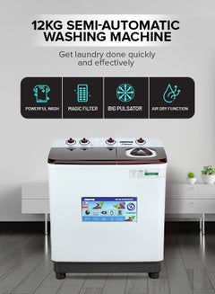 GEEPAS TwinTub Semi-Automatic 15 Kg Washing Machine |  Top Load Semi Automatic Washing Machine Quick Turbo Wash |Transparent Top Lid | 15 kg 460 W GSWM18044 White/Grey/Meroon  - Image 1