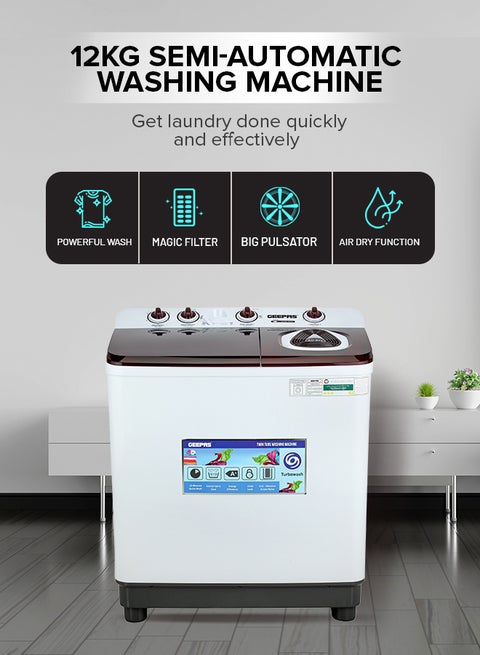 TwinTub Semi-Automatic 15 Kg Washing Machine |  Top Load Semi Automatic Washing Machine Quick Turbo Wash |Transparent Top Lid | 15 kg 460 W GSWM18044 White/Grey/Meroon 15 kg 460 W GSWM18044 White/Grey/Meroon