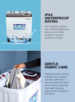 GEEPAS TwinTub Semi-Automatic 15 Kg Washing Machine |  Top Load Semi Automatic Washing Machine Quick Turbo Wash |Transparent Top Lid | 15 kg 460 W GSWM18044 White/Grey/Meroon  - Image 5