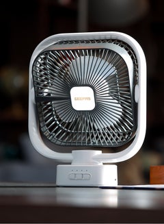 مروحة طاولة LED متأرجحة 2 في 1 مع إضاءة تعمل لمدة 30 ساعة، تعمل المراوح لمدة 9 ساعات GF21122 أبيض/أسود