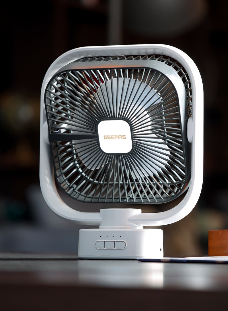 جيباس مروحة طاولة LED متأرجحة 2 في 1 مع إضاءة تعمل لمدة 30 ساعة، تعمل المراوح لمدة 9 ساعات GF21122 أبيض/أسود  - Image 1