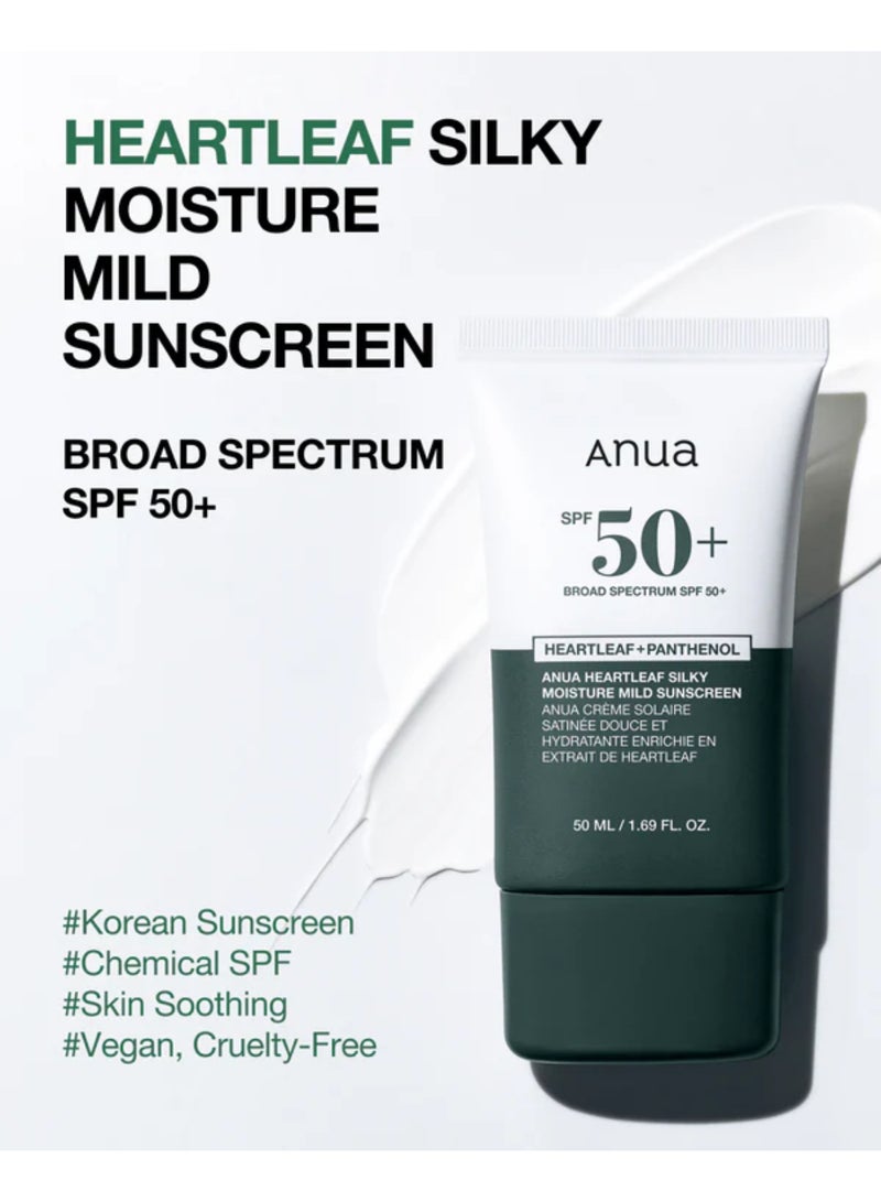 Anua - Heartleaf Silky Moisture Sunscreen SPF50+ PA++++ 50ml - Image 1