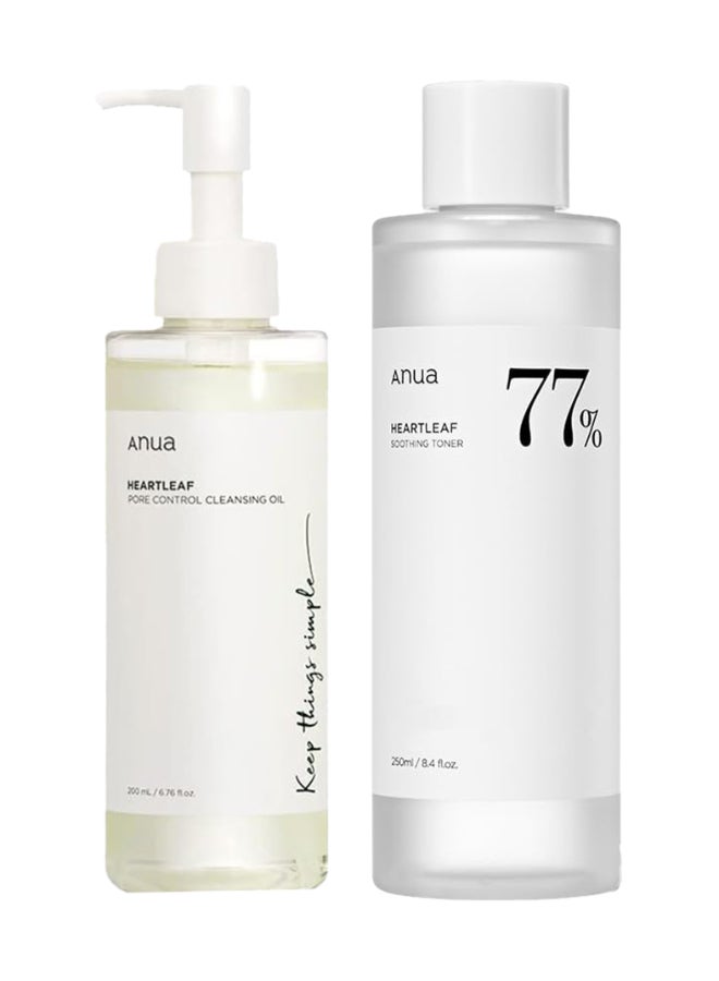 Anua Heartleaf Pore Control Cleansing Oil And 77% Soothing Toner Set - Korean Facial Cleanser For Daily Makeup Removal, Blackheads Control, Ph 5.5 Trouble Care, Calming And Hydrating (200Ml / 250Ml)  - Image 1
