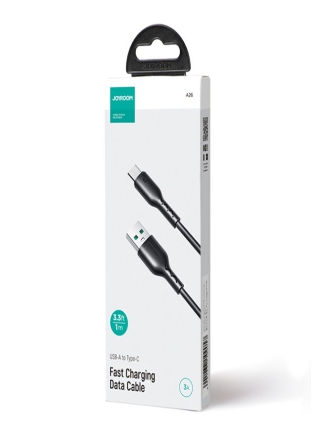 JOYROOM SA26-AC3 Flash Charge Series 3A USB to USB-C/Type-C Fast Charging Data Cable, Cable Length: 1m Black