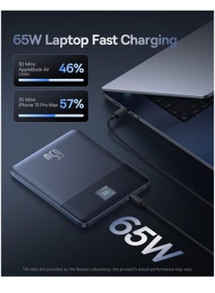 Baseus 12000 mAh Power Bank, 65W PD Fast Charging Portable Charger with Digital Display, Ultra-Slim Blade 2 Laptop Battery Bank for MacBook Pro/Air, Dell XPS, Microsoft Surface, iPad Pro, iPhone 16/15 Series, Samsung Galaxy S24/S23, Apple Watch, AirPods Pro, ROG Ally, Steam Deck, and More Mariana Blue  - Image 4
