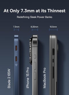 Baseus 12000 mAh Power Bank, 65W PD Fast Charging Portable Charger with Digital Display, Ultra-Slim Blade 2 Laptop Battery Bank for MacBook Pro/Air, Dell XPS, Microsoft Surface, iPad Pro, iPhone 16/15 Series, Samsung Galaxy S24/S23, Apple Watch, AirPods Pro, ROG Ally, Steam Deck, and More Mariana Blue  - Image 2