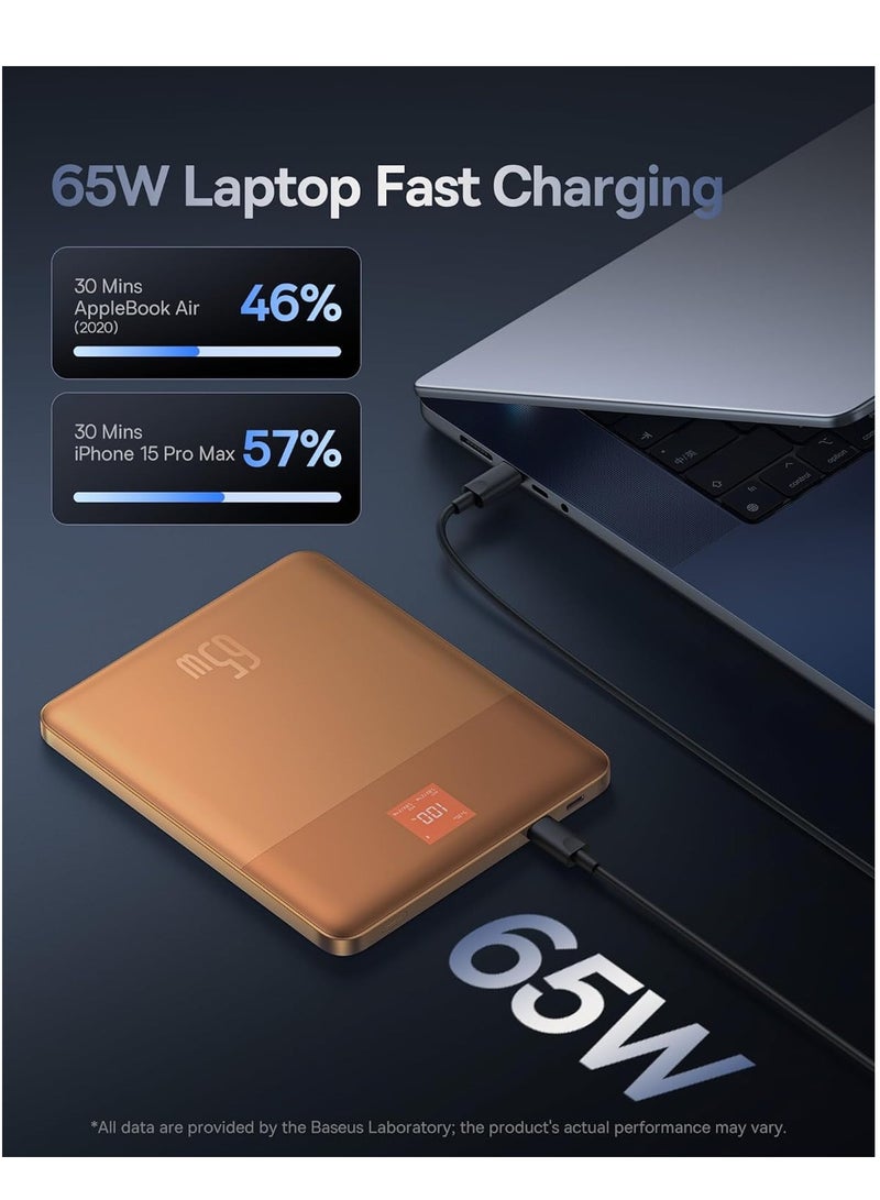 Baseus 12000 mAh Power Bank, 65W PD Fast Charging Portable Charger with Digital Display, Ultra-Slim Blade 2 Laptop Battery Bank for MacBook Pro/Air, Dell XPS, Microsoft Surface, iPad Pro, iPhone 16/15 Series, Samsung Galaxy S24/S23, Apple Watch, AirPods Pro, ROG Ally, Steam Deck, and More Coral Orange  - Image 3