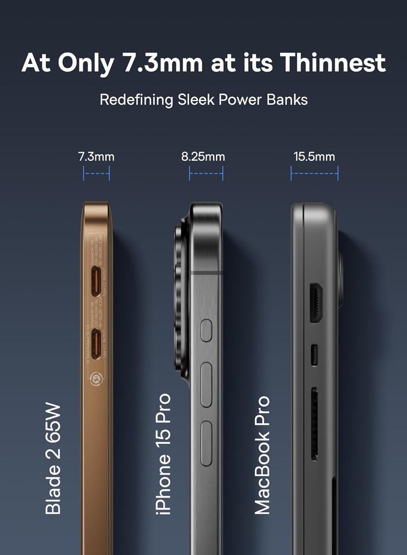 Baseus 12000 mAh Power Bank, 65W PD Fast Charging Portable Charger with Digital Display, Ultra-Slim Blade 2 Laptop Battery Bank for MacBook Pro/Air, Dell XPS, Microsoft Surface, iPad Pro, iPhone 16/15 Series, Samsung Galaxy S24/S23, Apple Watch, AirPods Pro, ROG Ally, Steam Deck, and More Coral Orange  - Image 2