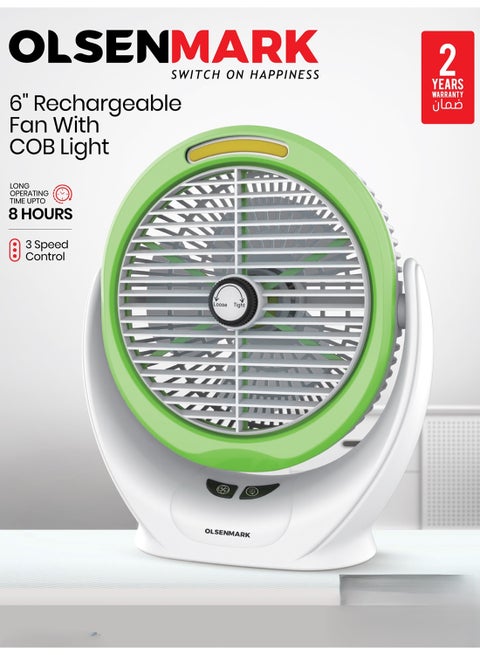 6-Inch Rechargeable Mini Fan With COB Light Long Working Hours And 3 Wind Speed High Performance 2400mAh Lithium Battery OMF1874 Multicolour