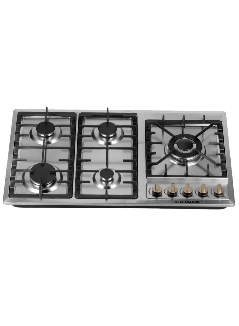 Olsenmark - 5 in 1 Gas Hob, 5 Burners Stove with Auto Impulse Ignition, Triple Ring, Rapid, Semi-Rapid and Auxiliary Burners, Low Consumption OMK7034 Silver - Image 1