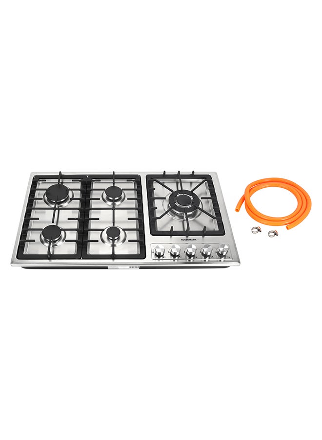 Olsenmark 5 in 1 Gas Hob, 5 Burners Stove with Auto Impulse Ignition, Triple Ring, Rapid, Semi-Rapid and Auxiliary Burners, Low Consumption OMK7034 Silver - Image 1