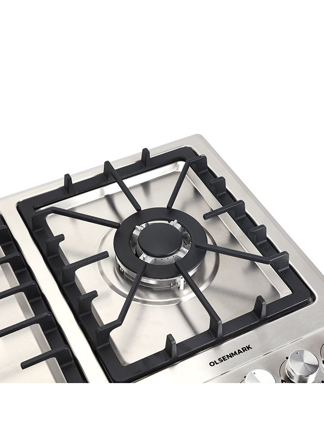 Olsenmark 5 in 1 Gas Hob, 5 Burners Stove with Auto Impulse Ignition, Triple Ring, Rapid, Semi-Rapid and Auxiliary Burners, Low Consumption OMK7034 Silver - Image 3
