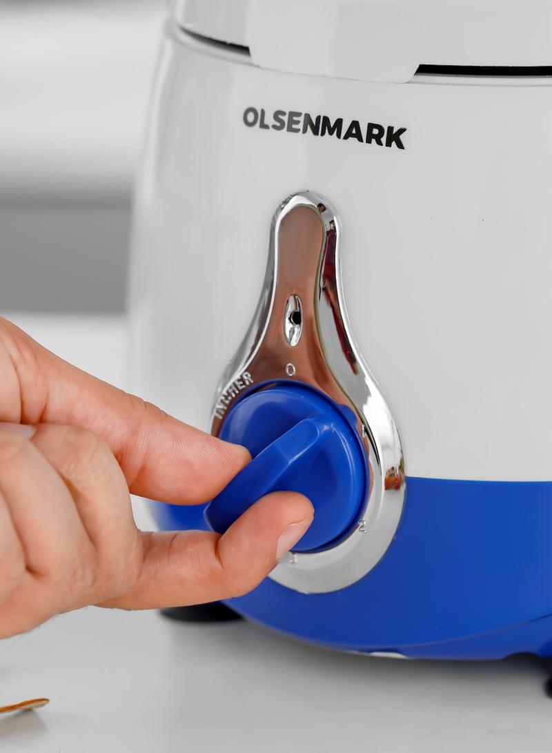 Olsenmark - 3 IN 1 Mixer Grinder with 1200 W Powerful Motor with Stainless Steel Jars and Blades, Unbreakable Polycarbonate Jar Caps, Ergonomic Design, Overload Protector 0.01 L 1200 W OMSB7015 White - Image 1