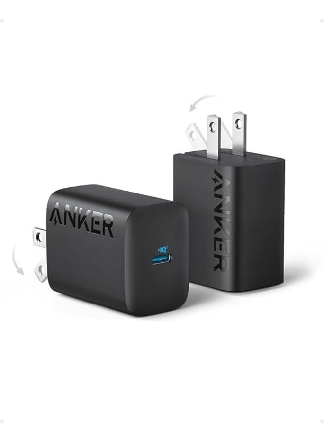 شاحن Anker 30W USB-C، شاحن Anker 312 بتصميم مدمج وقابل للطي، شاحن سريع 30W لسلسلة iPhone 15/14/13/12، وSamsung S24 / S23، وMacBook Air، وPixelbook، وiPad Pro، والمزيد