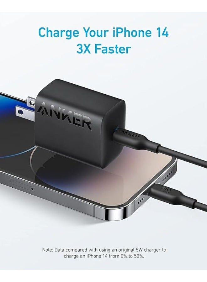 شاحن Anker 30W USB-C، شاحن Anker 312 بتصميم مدمج وقابل للطي، شاحن سريع 30W لسلسلة iPhone 15/14/13/12، وSamsung S24 / S23، وMacBook Air، وPixelbook، وiPad Pro، والمزيد