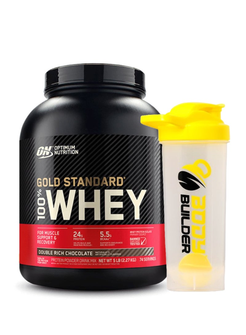 Optimum Nutrition Gold Standard 100% Whey Protein Powder-Double Rich Chocolate, 5 Lbs, 74 Servings (2.27 KG)+Body Builder Shaker 700ml 