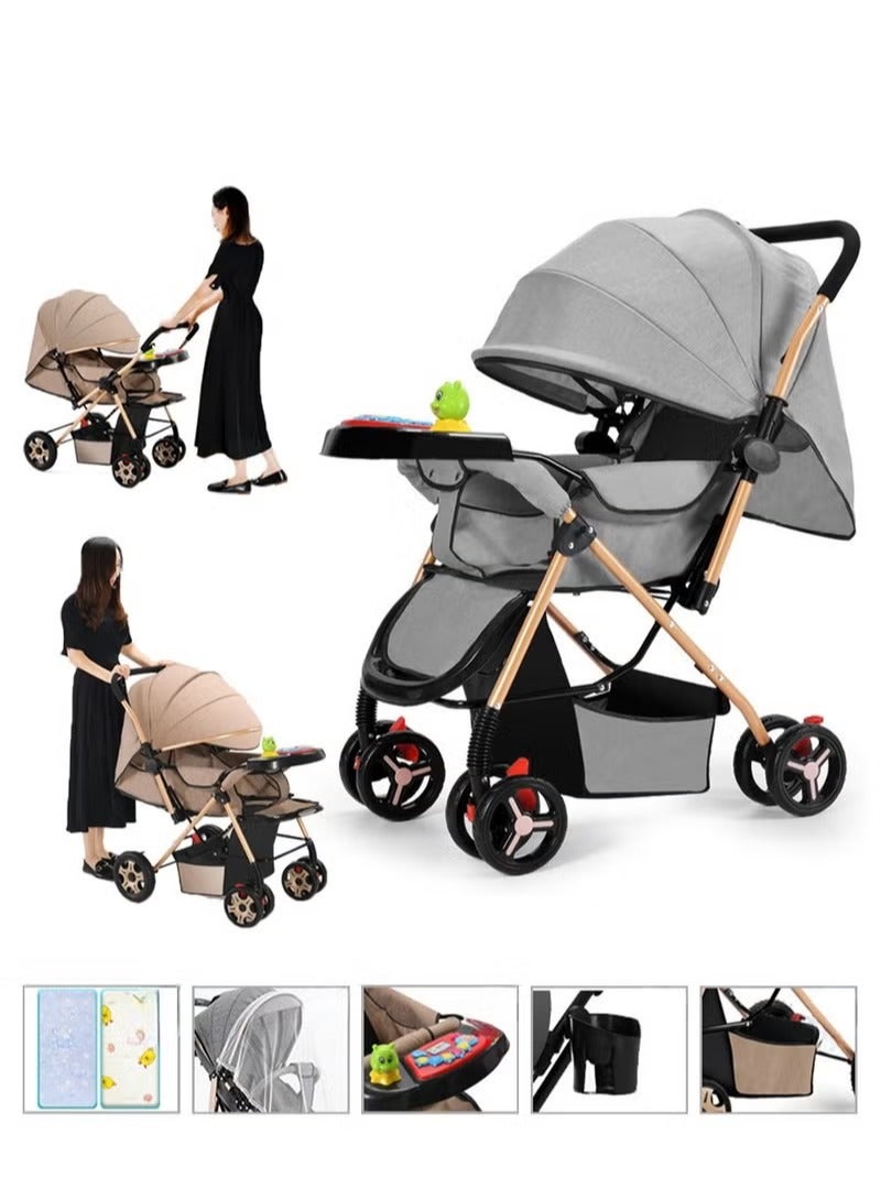 Rock Pow - Two Way Push Portable Infant Adjustable Foldable Baby Stroller Push Stroller and Baby Cart with Handles safety harness Storage Basket Stroller Tray and Cup Holder - Image 1
