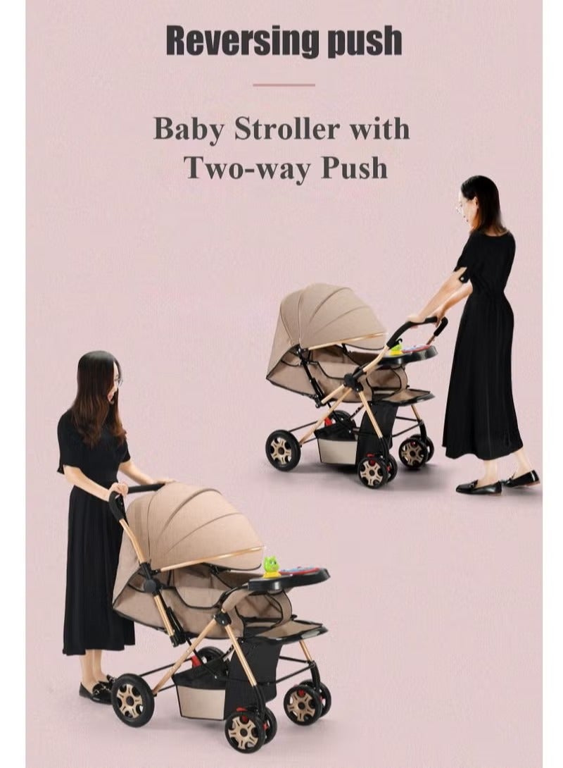 Rock Pow - Two Way Push Portable Infant Adjustable Foldable Baby Stroller Push Stroller and Baby Cart with Handles safety harness Storage Basket Stroller Tray and Cup Holder - Image 1