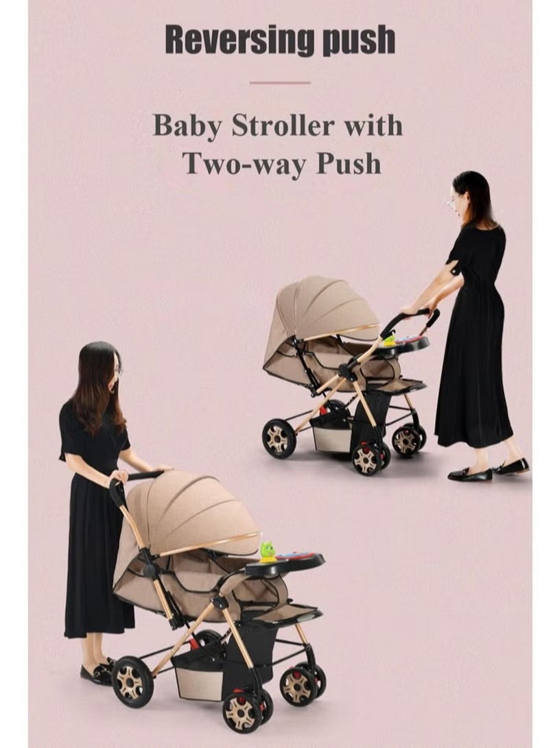 Rock Pow - Two Way Push Portable Infant Adjustable Foldable Baby Stroller And Cart With Handles safety Harness Storage Basket, Tray And Cup Holder - Image 1