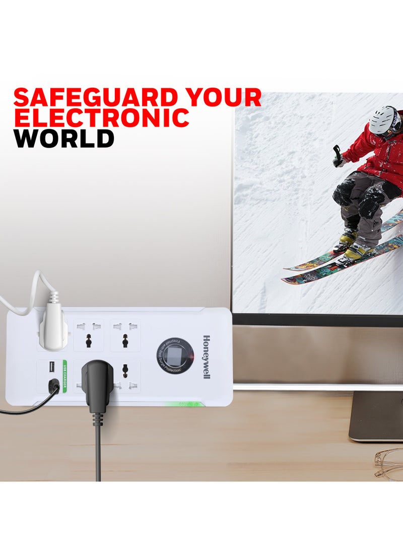 Honeywell 5 Out Surge Protector With Master Switch Spike Guard/Extension Board/Power Strip 5 Outlet 2Xusb 1.5 Meter Extension Cord 918 Joules Dsw Automatic Over Heat And Overcurrent Protection 3 Yrs Manufacturer Warranty Whiteplatinum Series White-Platinum Series  - Image 4