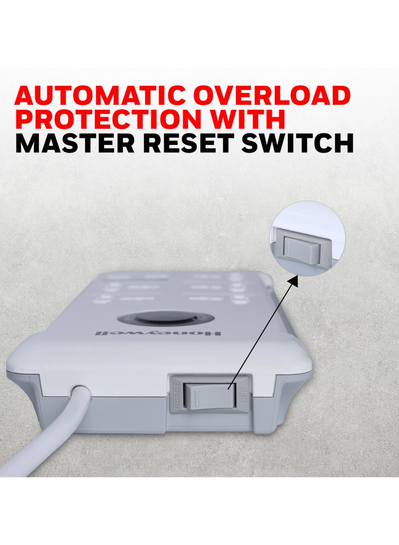 Honeywell 5 Out Surge Protector With Master Switch Spike Guard/Extension Board/Power Strip 5 Outlet 2Xusb 1.5 Meter Extension Cord 918 Joules Dsw Automatic Over Heat And Overcurrent Protection 3 Yrs Manufacturer Warranty Whiteplatinum Series White-Platinum Series  - Image 3