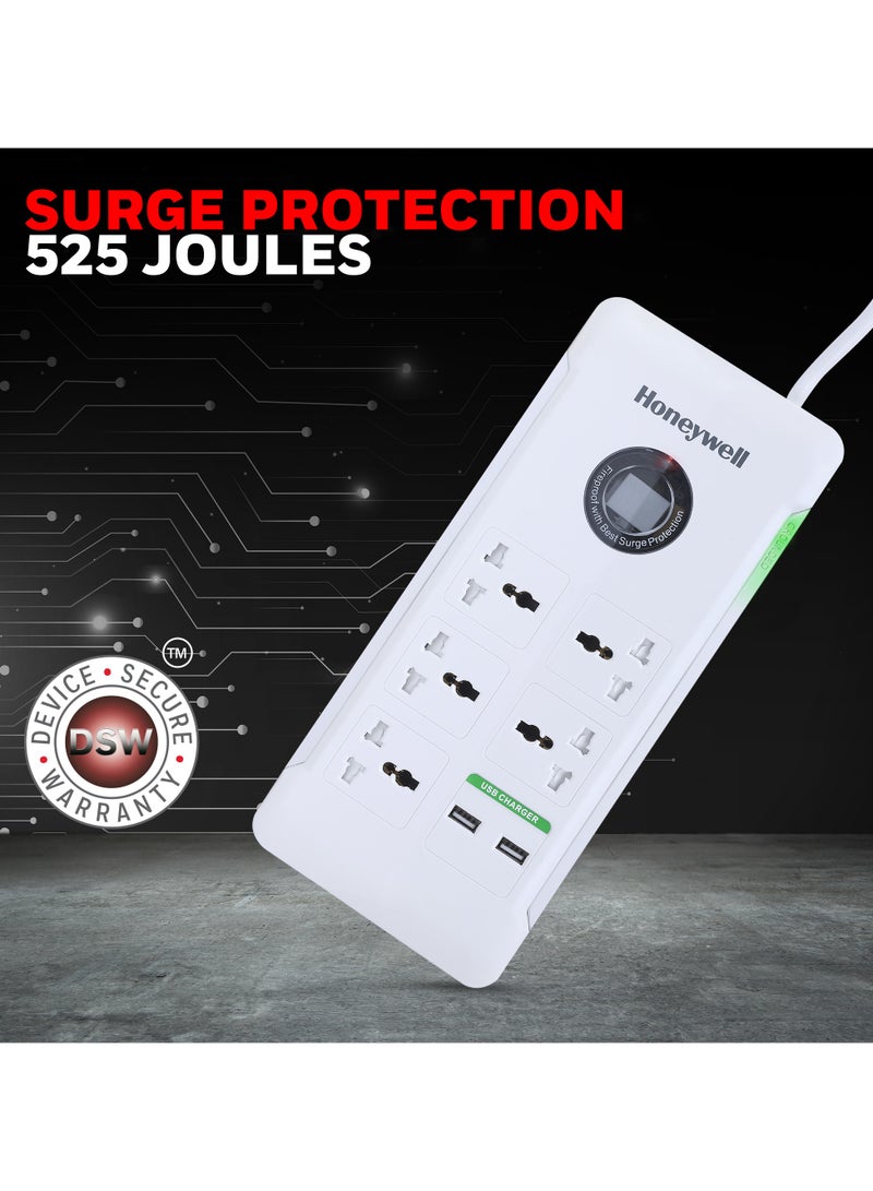 Honeywell 5 Out Surge Protector With Master Switch Spike Guard/Extension Board/Power Strip 5 Outlet 2Xusb 1.5 Meter Extension Cord 918 Joules Dsw Automatic Over Heat And Overcurrent Protection 3 Yrs Manufacturer Warranty Whiteplatinum Series White-Platinum Series  - Image 2
