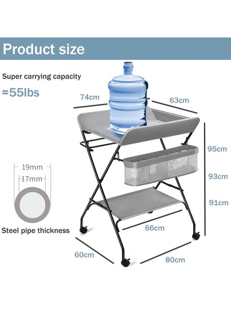 Rock Pow - Portable Foldable Baby Diaper Changing Table With Wheels Mobile Nursery Organizer For Newborn Essentials - Image 1