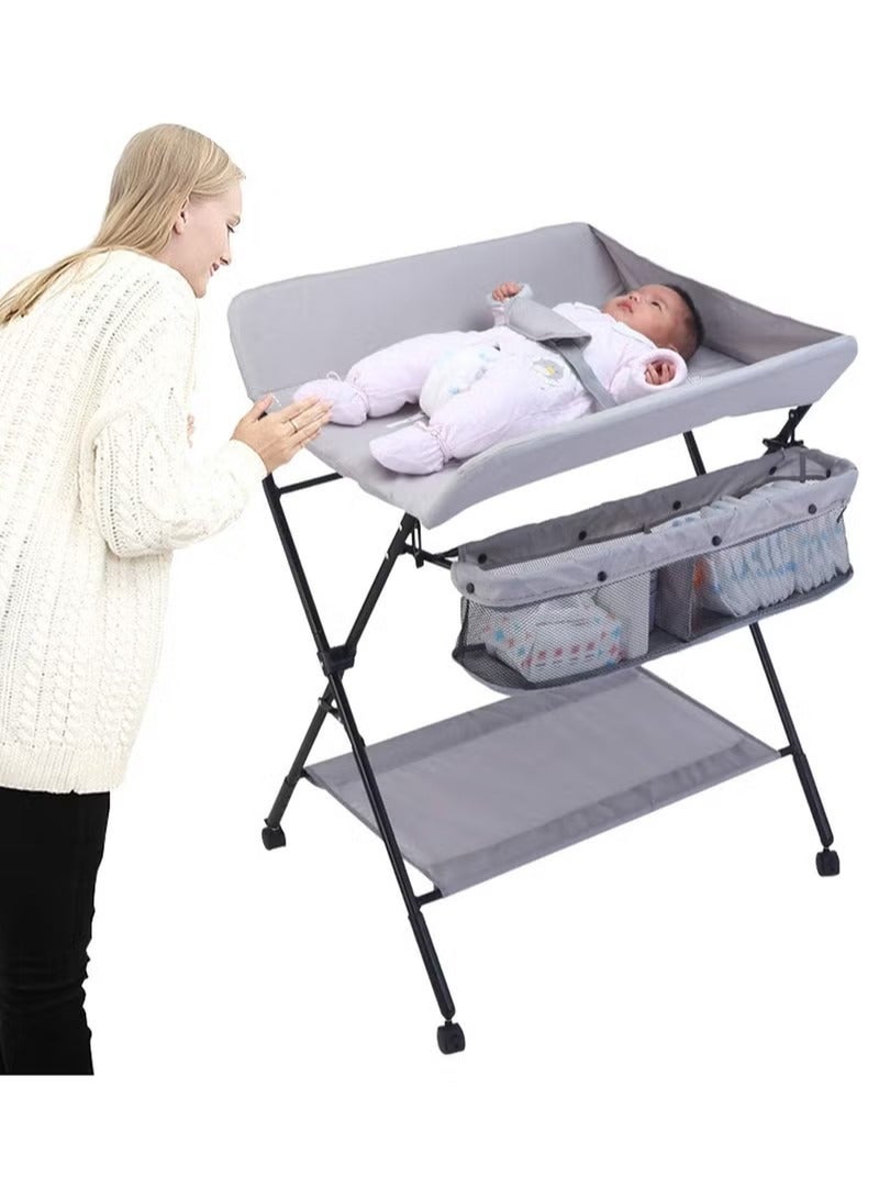 Rock Pow - Portable Foldable Baby Diaper Changing Table With Wheels Mobile Nursery Organizer For Newborn Essentials - Image 1