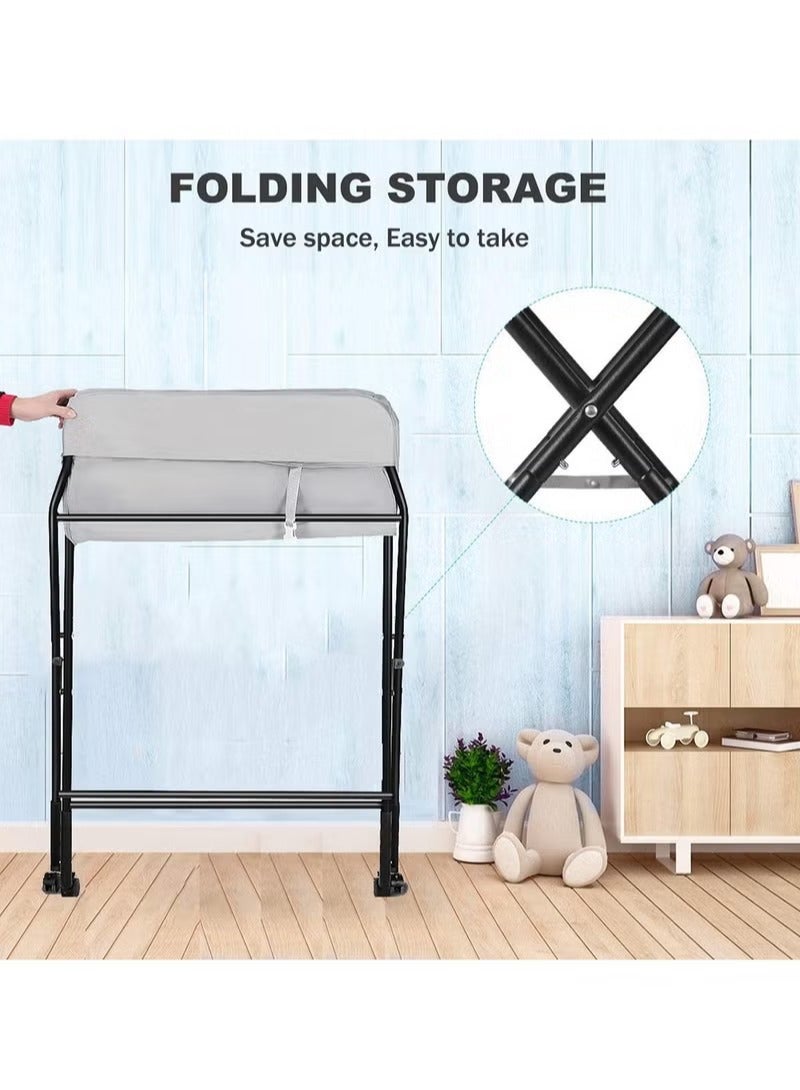 Rock Pow - Portable Foldable Baby Diaper Changing Table With Wheels Mobile Nursery Organizer For Newborn Essentials - Image 1