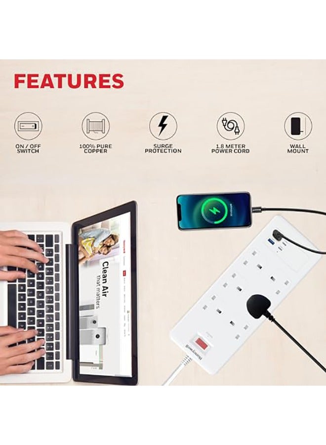 Honeywell - 6 Out Surge Protector With Master Switch, Spike Guard/Extension board/Power Strip, 6 Outlet, 2xPD20W And 2xUSB, 1050 Joules, 1.8 Meter Cord, DSW, Automatic Overload Protection, 3 Yrs Manufacturer Warranty White-Platinum Series - Image 1