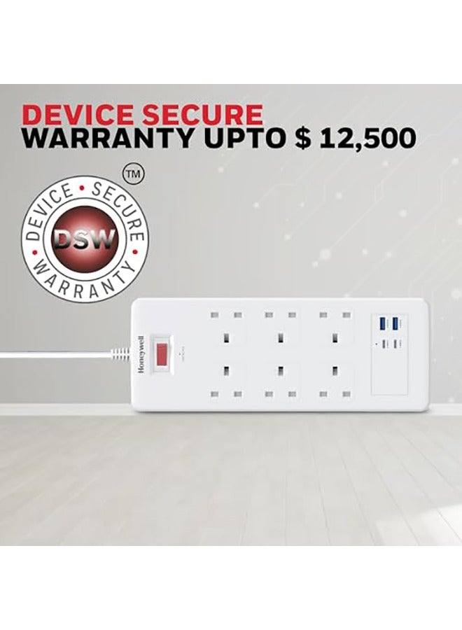 Honeywell - 6 Out Surge Protector With Master Switch, Spike Guard/Extension board/Power Strip, 6 Outlet, 2xPD20W And 2xUSB, 1050 Joules, 1.8 Meter Cord, DSW, Automatic Overload Protection, 3 Yrs Manufacturer Warranty White-Platinum Series - Image 1