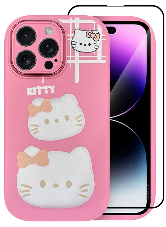 MARGOUN 2 Pack For iPhone 14 Pro Max Case Cover And Screen Protector Cartoon Case Unique Design For Women Girls With Camera Lens Protection P03 Pink3  - Image 3