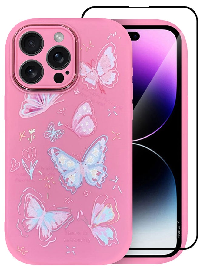 MARGOUN 2 Pack For iPhone 14 Pro Max Case Cover And Screen Protector Cartoon Case Unique Design For Women Girls With Camera Lens Protection P05 Pink5  - Image 3