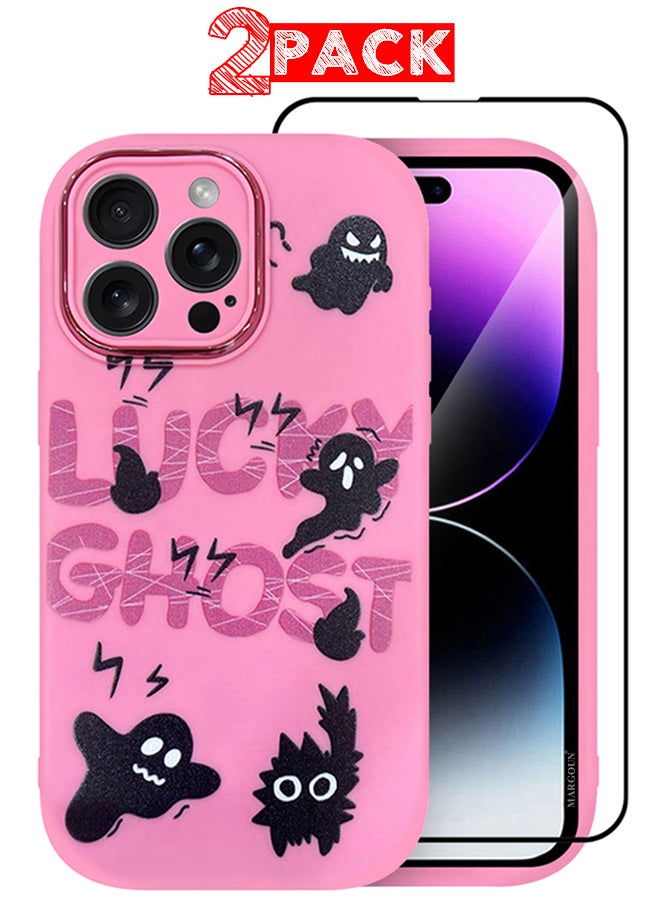 MARGOUN 2 Pack For iPhone 15 Pro Max Case Cover And Screen Protector Cartoon Case Unique Design For Women Girls With Camera Lens Protection P04 Pink4 - Image 1