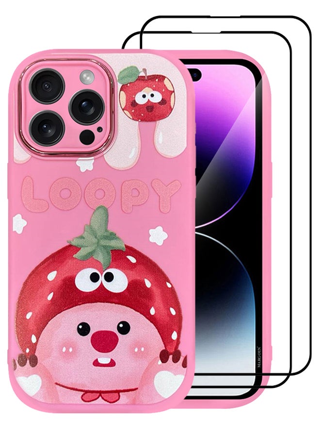 MARGOUN 3 Pack For iPhone 15 Pro Max Case Cover And 2 Screen Protectors Cartoon Case Unique Design For Women Girls With Camera Lens Protection P06 Pink6  - Image 3