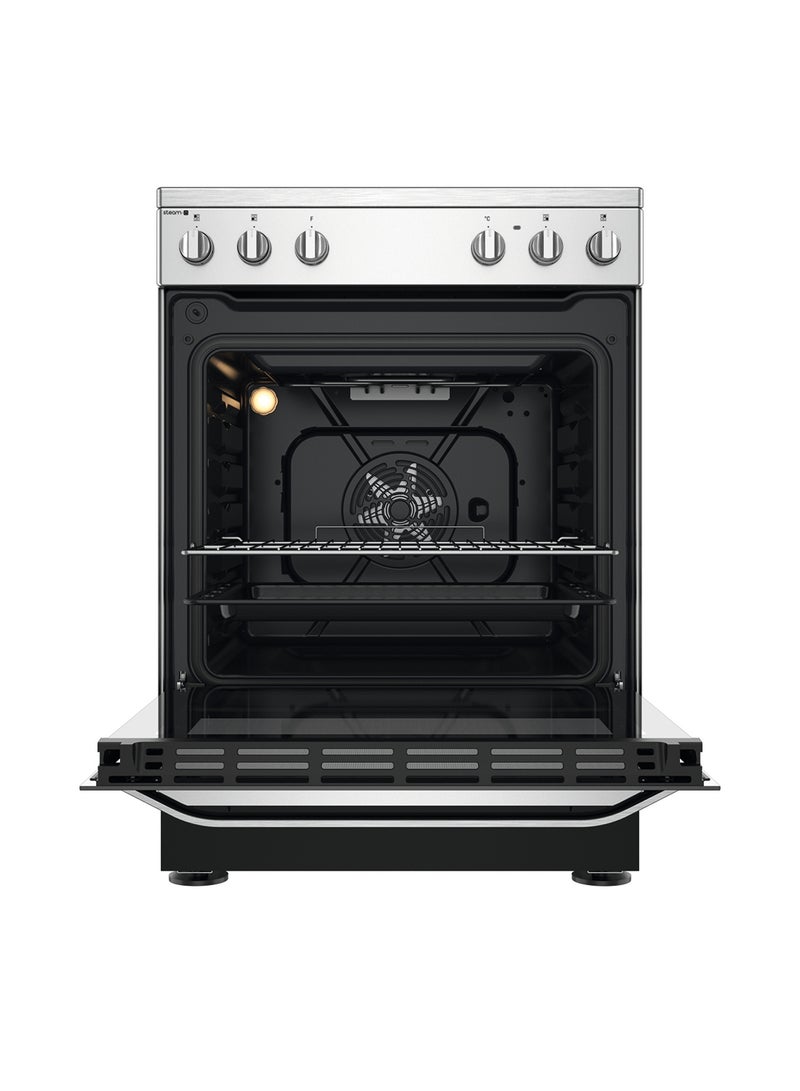 Ariston - Free Standing Ceramic Electric Cooker 60cm, 4 Plate Electric Hotplates, 59 Liters Oven Capacity, Automatic Ignition, Hydrolytic Cleaning System, 1 Year Warranty, Made in Poland AS68V8KHX Inox - Image 1