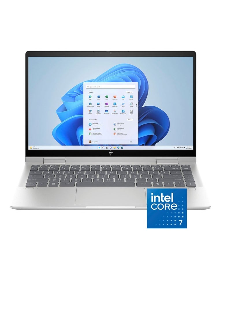 HP - Envy x360 2-in-1 Convertible Laptop with 14-Inch IPS FHD TOUCH Display, Intel Core 7-150U Processor/16GB RAM/512GB SSD/Intel Graphics/5MP Webcam/Backlit Keyboard/FPR/Win 11 H English Natural Silver - Image 1
