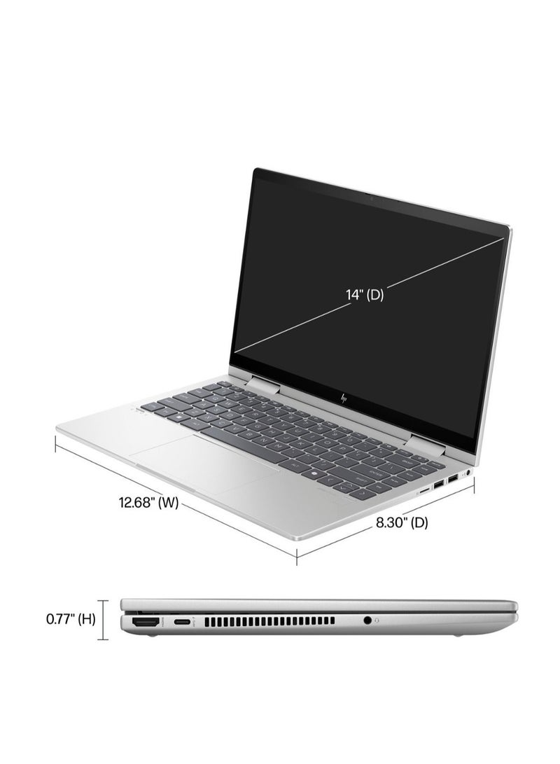 HP - Envy x360 2-in-1 Convertible Laptop with 14-Inch IPS FHD TOUCH Display, Intel Core 7-150U Processor/16GB RAM/512GB SSD/Intel Graphics/5MP Webcam/Backlit Keyboard/FPR/Win 11 H English Natural Silver - Image 1