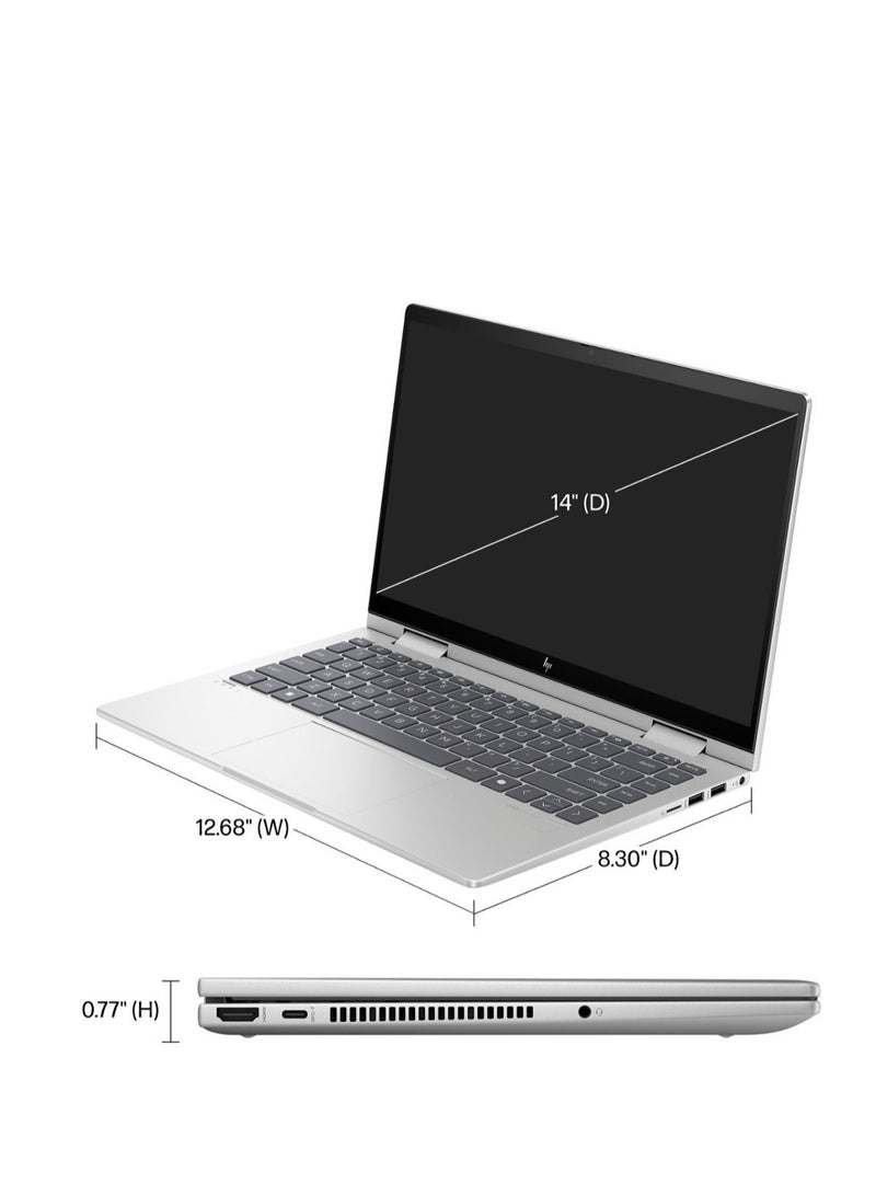 HP - Envy x360 2-in-1 Convertible (Upgraded Version) Laptop with 14-Inch IPS FHD Touch Display, Intel Core 5-120U Processor/8GB RAM/512GB SSD/Intel Graphics/5MP Webcam/Backlit Keyboard/FPR/Win 11 H English Natural Silver - Image 1