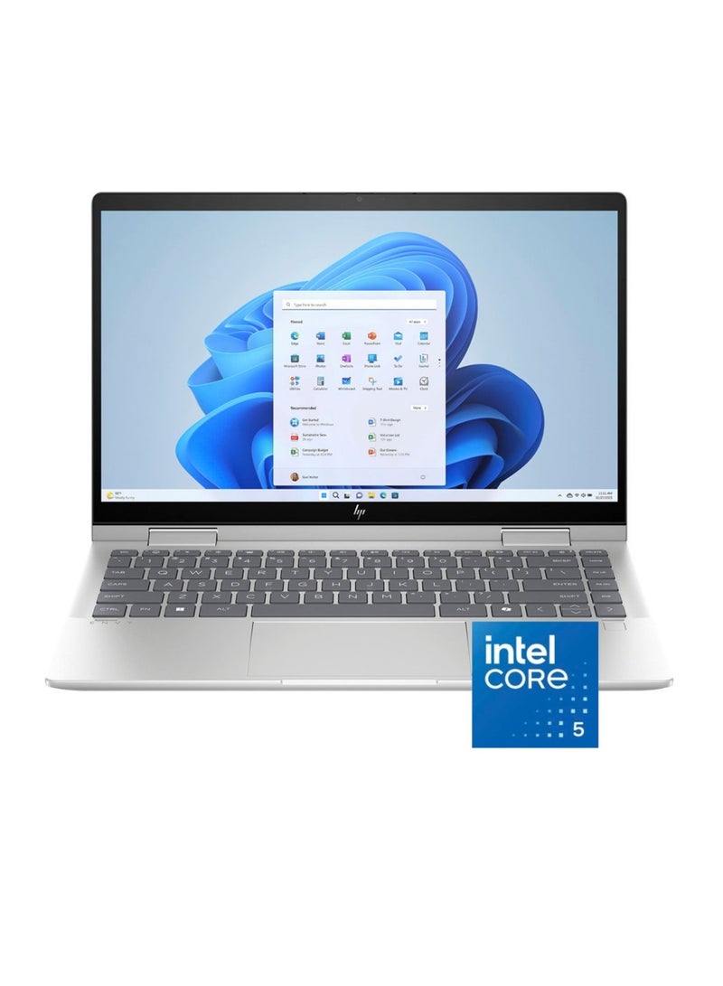 HP - Envy x360 2-in-1 Convertible (Upgraded Version) Laptop with 14-Inch IPS FHD Touch Display, Intel Core 5-120U Processor/8GB RAM/512GB SSD/Intel Graphics/5MP Webcam/Backlit Keyboard/FPR/Win 11 H English Natural Silver - Image 1
