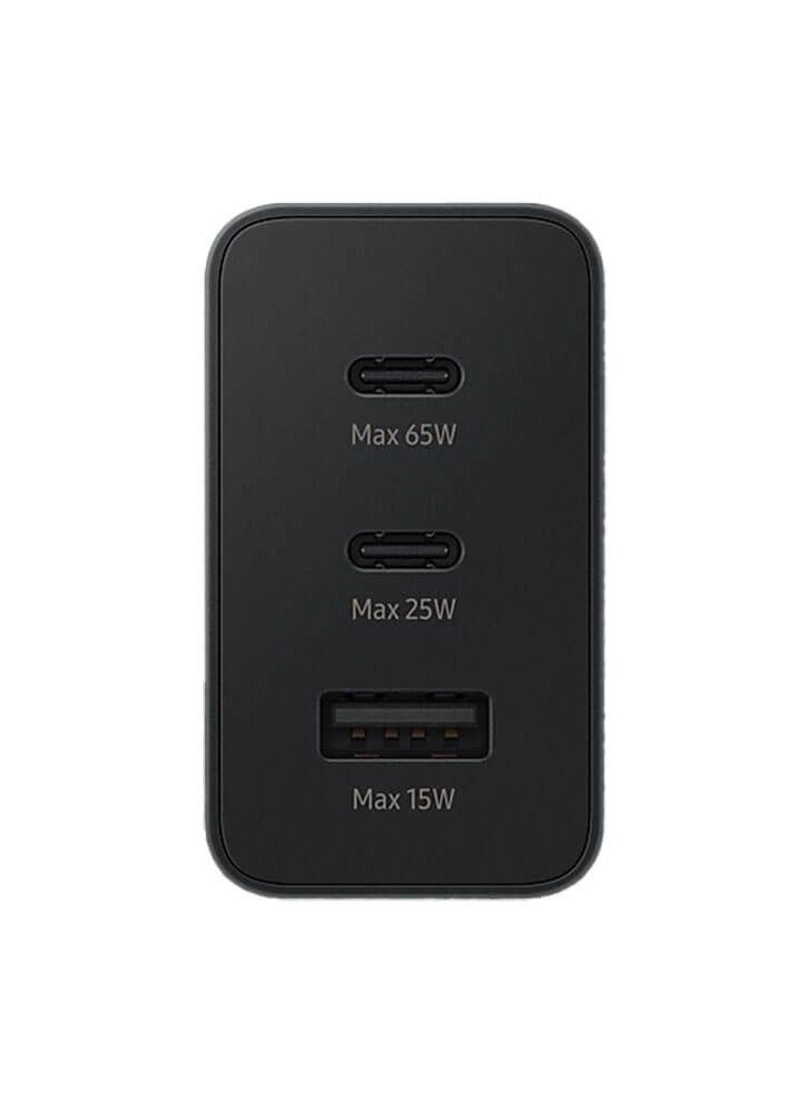 Samsung - 65W Super Fast Charger with Type-C to Type-C Cable - 65W Type-C & 25W Type-C & 15W Type A Compatible with Galaxy Note S21 S23 10 Ultra S10 S9 Plus - S22 - S22 Ultra (Black) Black - Image 1