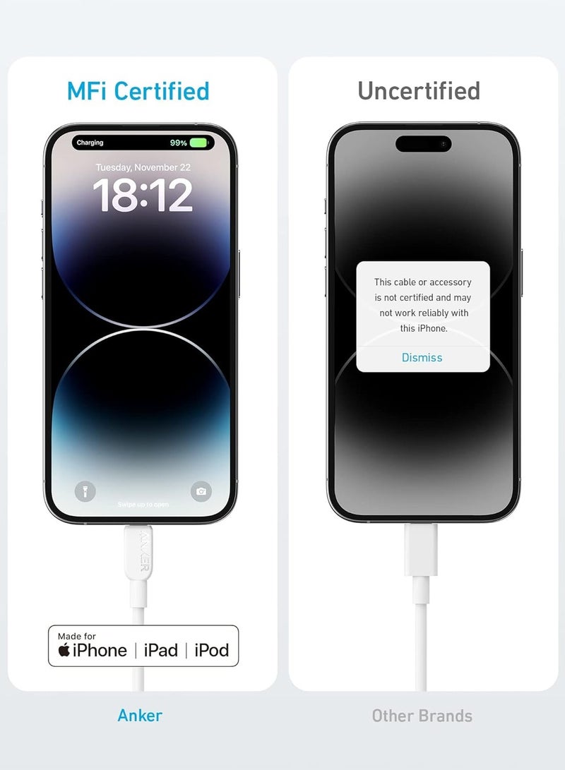 Anker - Anker USB C to Lightning Cable, 310 USB-C to Lightning Cable(Black, 6ft), MFi Certified, Fast Charging Cable for iPhone 14 Plus 14 14 Pro Max 13 13 Pro 12 11 X XS XR (Charger Not Included) Snow - Image 1