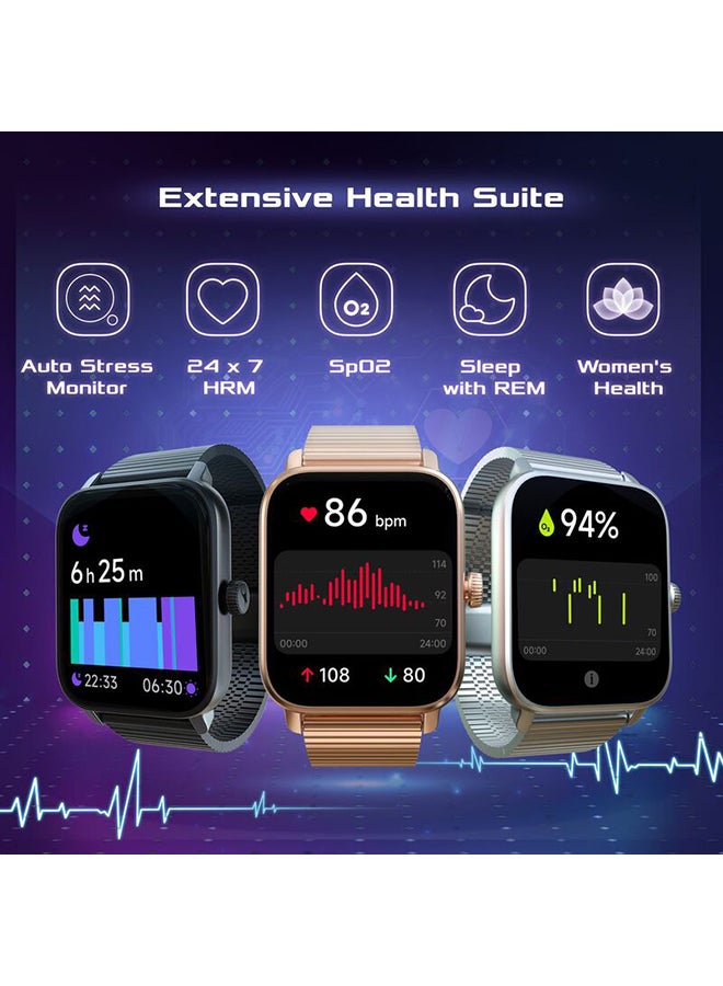 fastrack - Reflex Phantom Smart Watch 1.85" Ultra UV Square Display, BT Calling, AI Voice Asst, Health Monitoring Mesh Unisex Black - Image 1